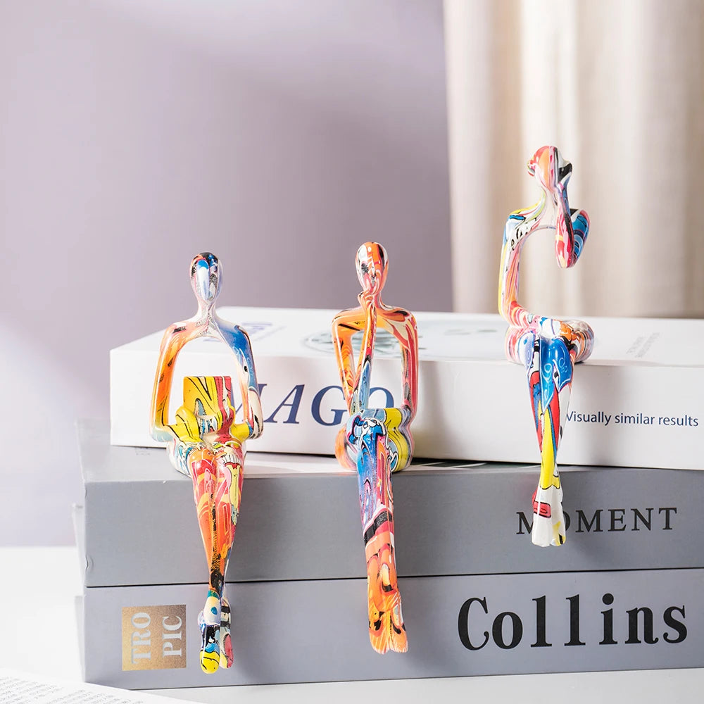 Abstract Thinker Figurine Set of 3 – Modern Minimalist Resin Statues