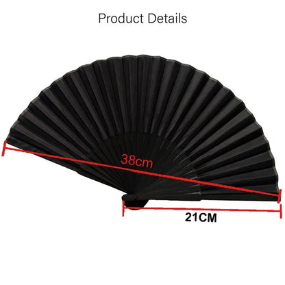 Black Bamboo Folding Fan with Cloth Bag – Vintage Oriental Hand Fan for Ritual & Ceremony