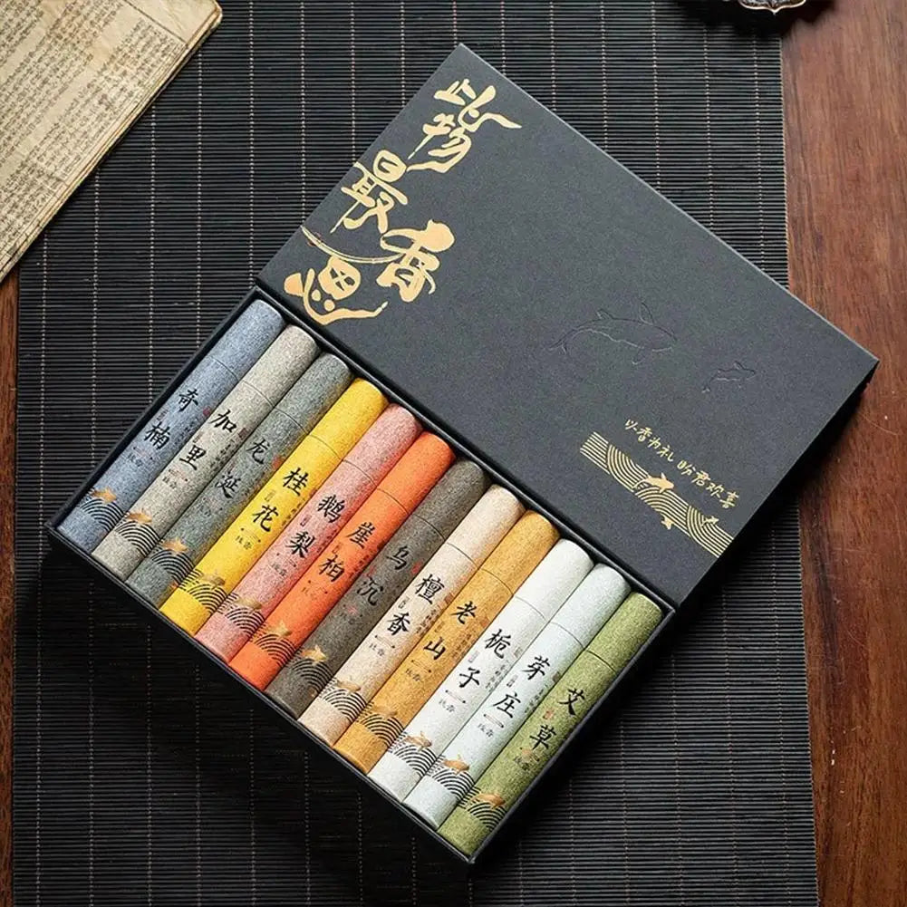 Chinese 12 kinds of scented Incense Stick Gift Box Set natural linear Aromatherapy - Your Ritual Hub 