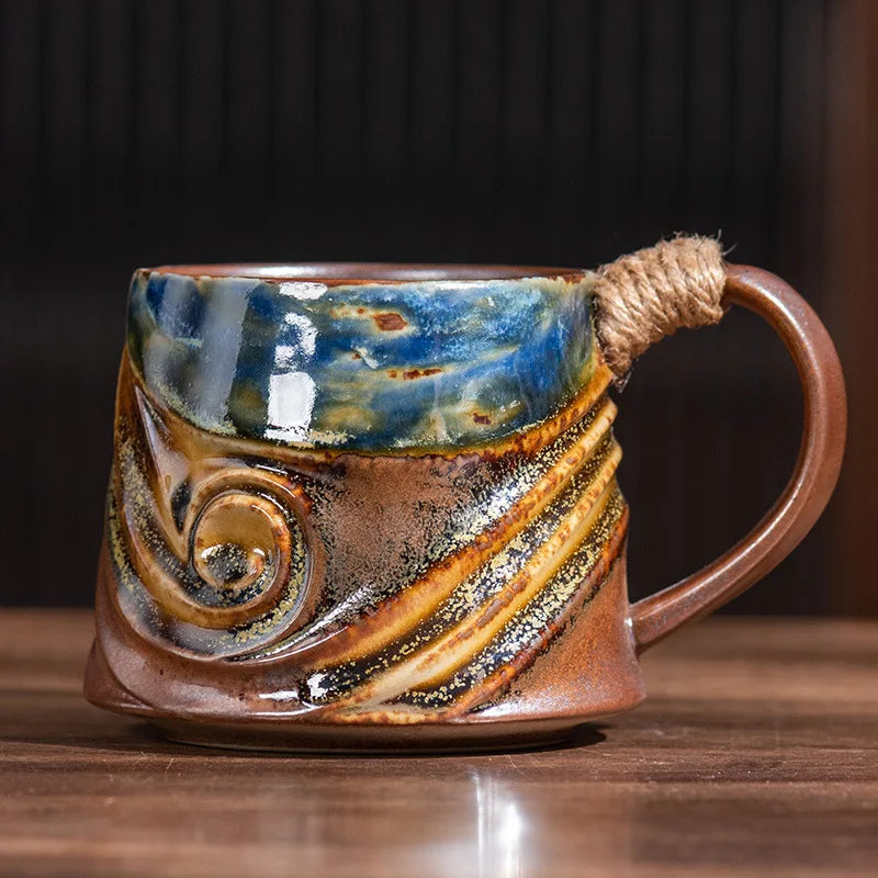 Creative Spiral Hemp Rope Ceramic Cup Retro Rough Pottery Coffee Cup - Your Ritual Hub 