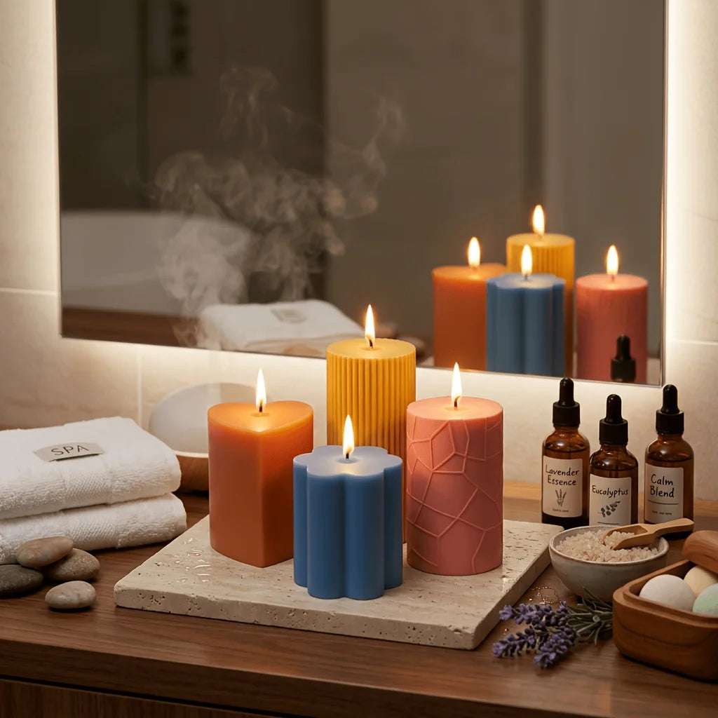 A set of four innovative silicone candle molds，Adopt3DCylindrical design - Your Ritual Hub 