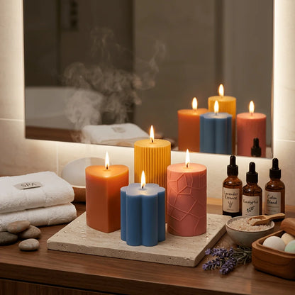 A set of four innovative silicone candle molds，Adopt3DCylindrical design