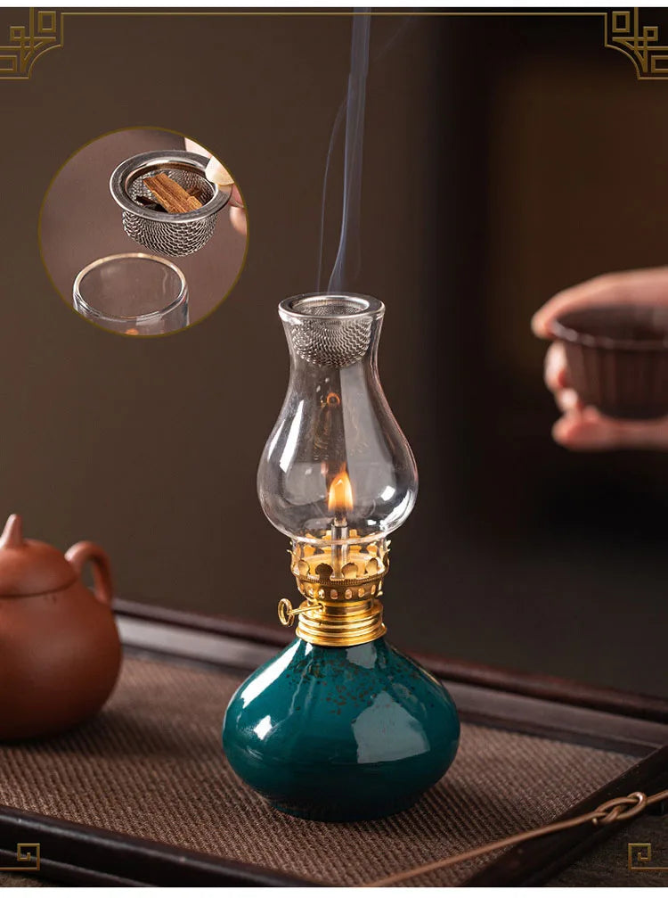 Traditional Ceramic Butter Oil Lamp - Aromatic Incense Burner and Ambient Night Light - Your Ritual Hub 