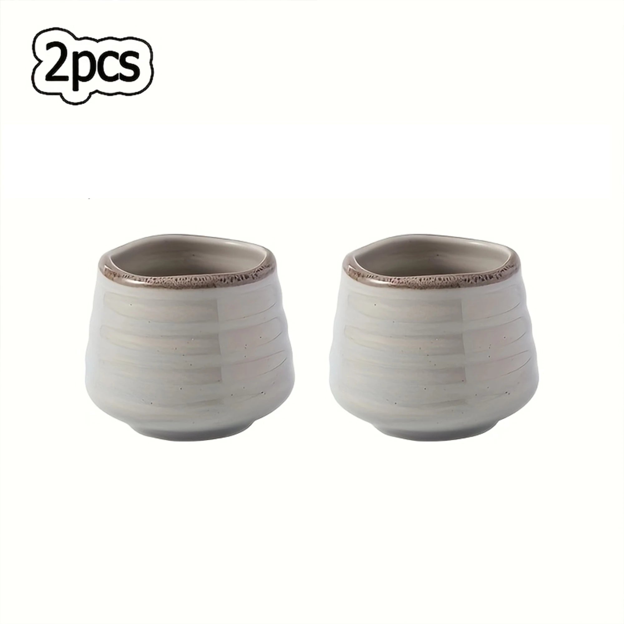 Kiln-Turned Ceramic Matcha Cups – Set of 2 Handleless Kung Fu Tea Cups