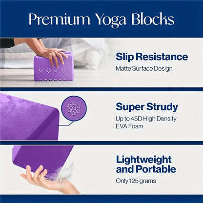 3PCS includes 2 yoga Blocks 1 resistance bands. High-density EVA mats, TPE stretch bands. for beginner yoga, stretching exercise