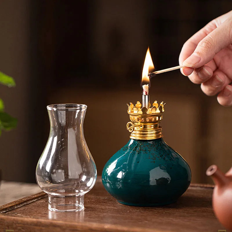 Traditional Ceramic Butter Oil Lamp - Aromatic Incense Burner and Ambient Night Light - Your Ritual Hub 