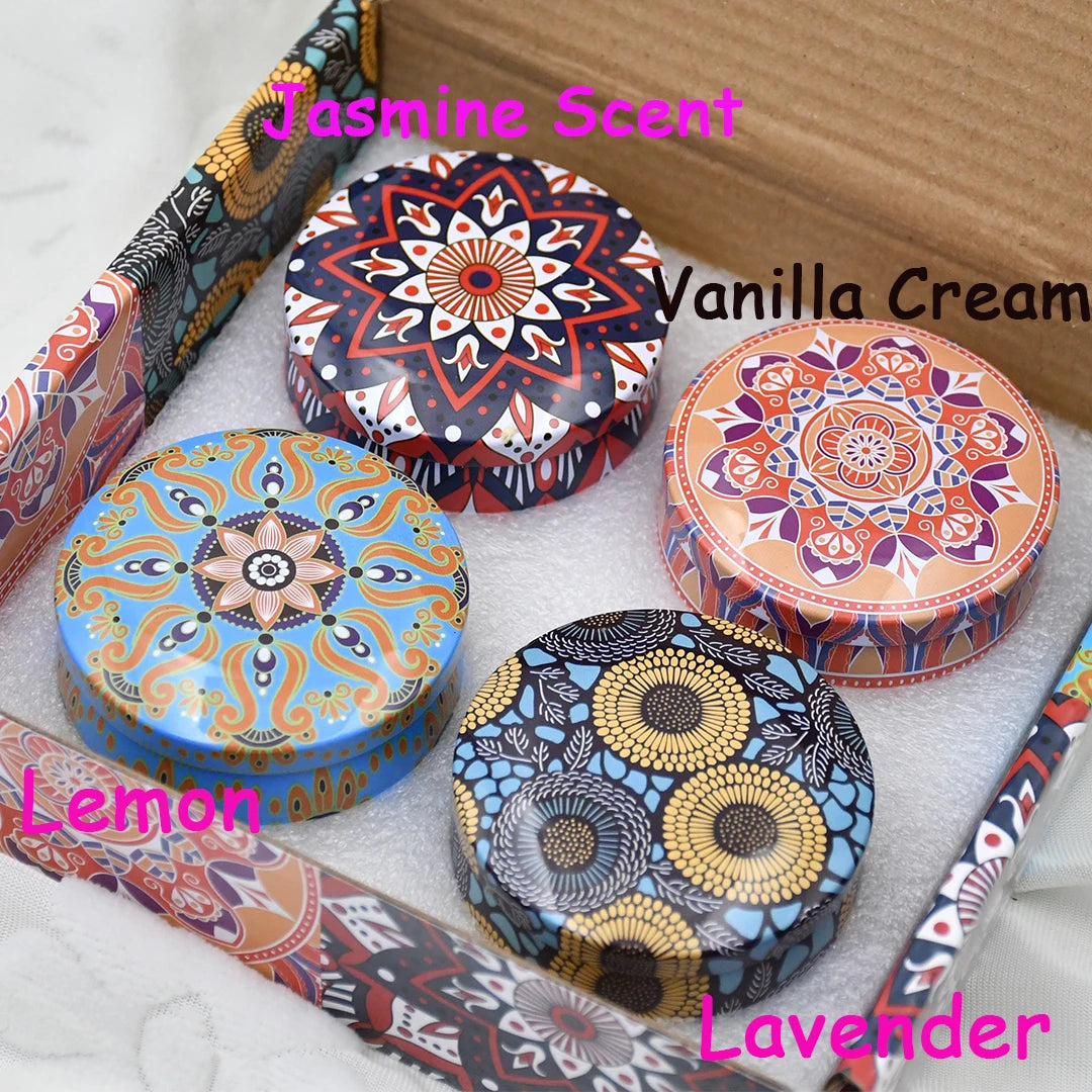 4Pcs/Box Scented Candle Set Gift Islamic Arabian Patterns Fragrance Candle Jar Smokeless - Your Ritual Hub 