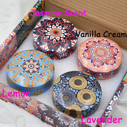 4Pcs/Box Scented Candle Set Gift Islamic Arabian Patterns Fragrance Candle Jar Smokeless