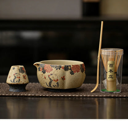 Flint Red Japanese Matcha Making Set — Bowl, Whisk & Spoon