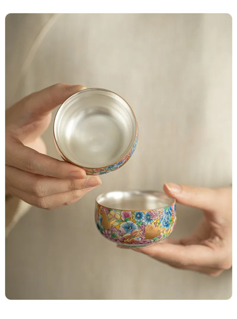 Royal Silver-Plated Enameled Ceramic Tea Set — Gift Box