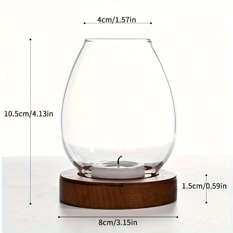 European Style Clear Glass Candle Holder (Wooden Base) Warm Ambient Lighting - Your Ritual Hub 