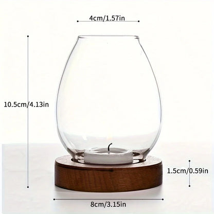 European Style Clear Glass Candle Holder (Wooden Base) Warm Ambient Lighting