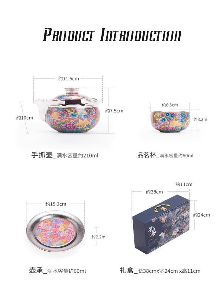 Royal Silver-Plated Enameled Ceramic Tea Set — Gift Box