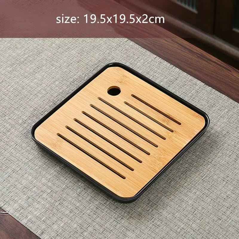 Bamboo Tea Tray with Water Storage & Drainage