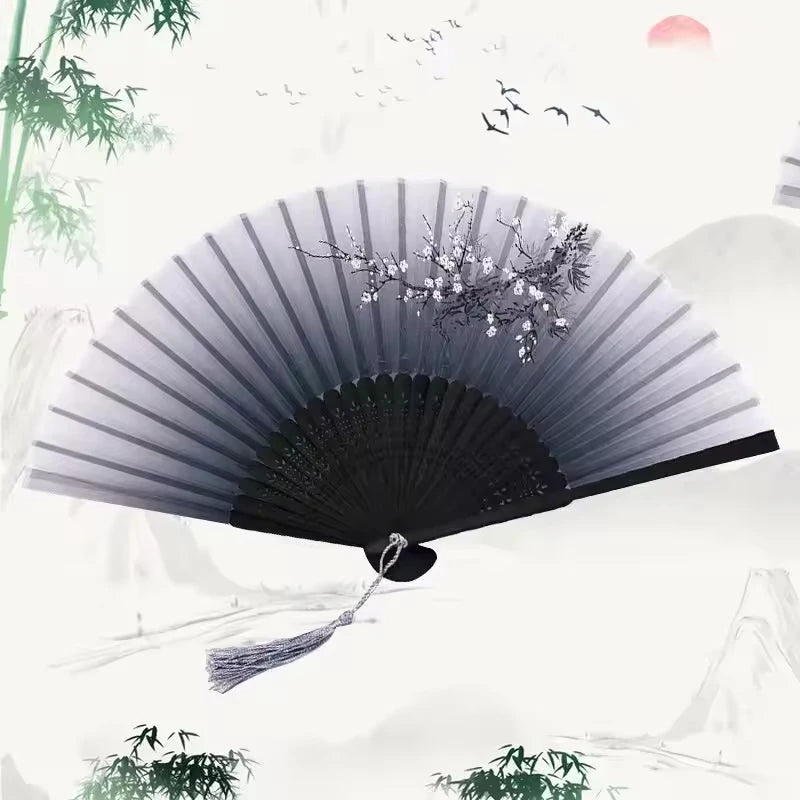 Silk & Bamboo Floral Folding Fan – Oriental Hand Fan for Ritual, Gifting & Decor