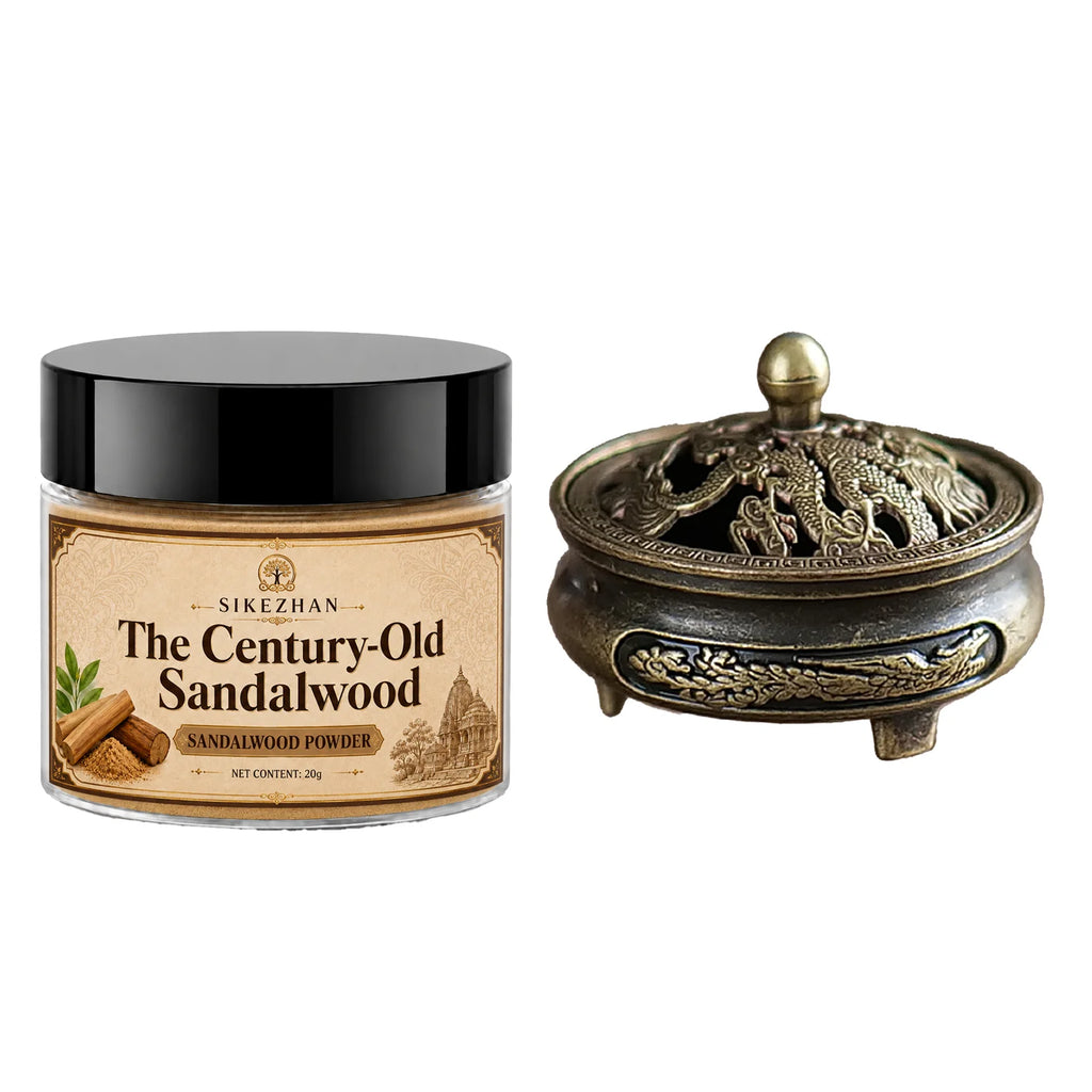 Pure Sandalwood Incense Powder Kit – with Vintage Brass Dragon Censer