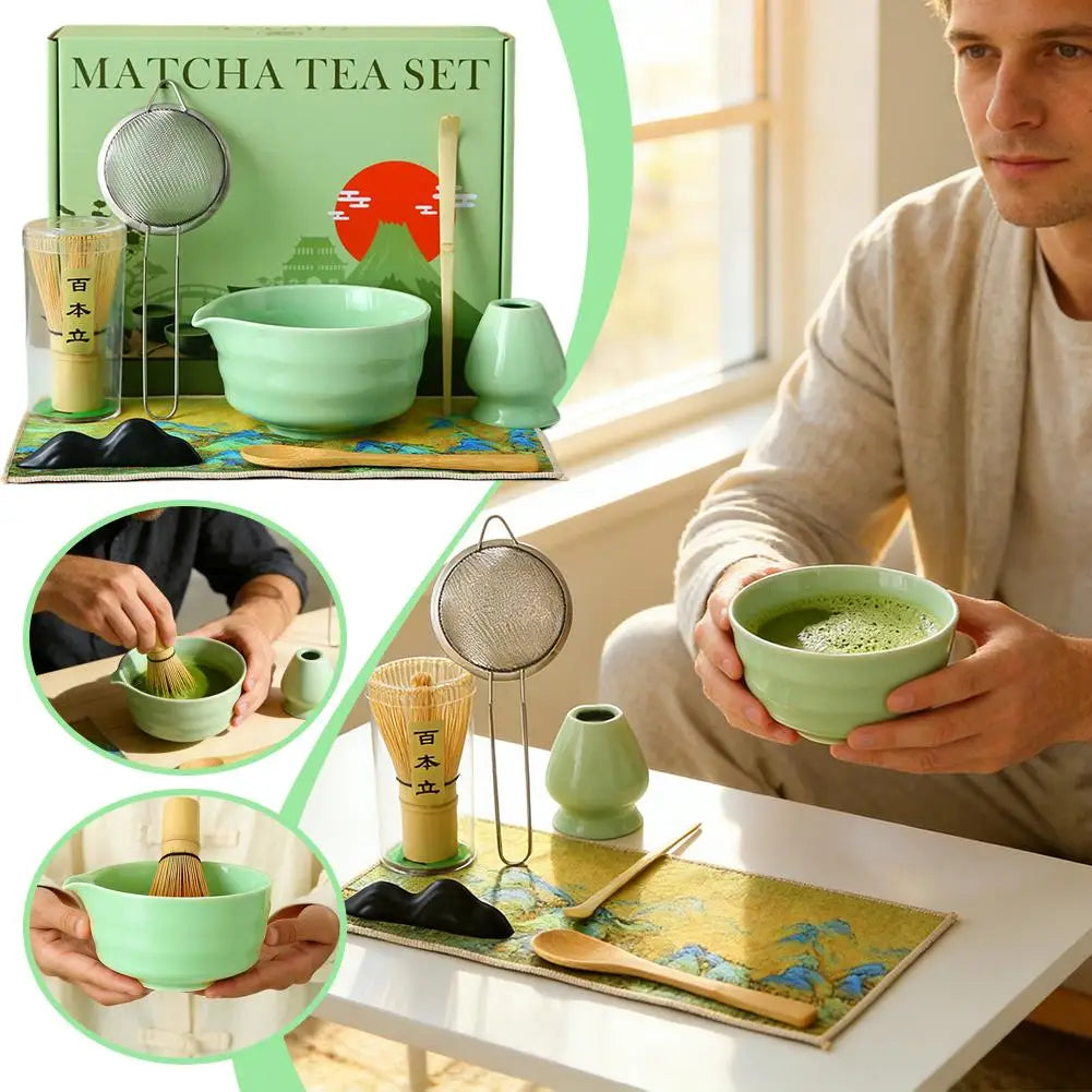 8-Piece Traditional Matcha Set — Bamboo Whisk & Ceramic Bowl