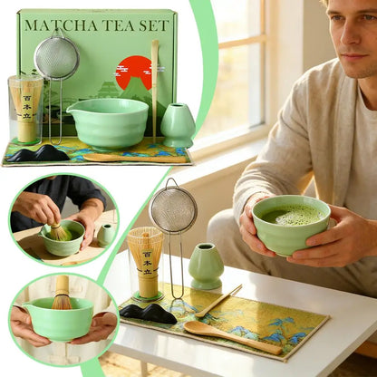 8-Piece Traditional Matcha Set — Bamboo Whisk & Ceramic Bowl