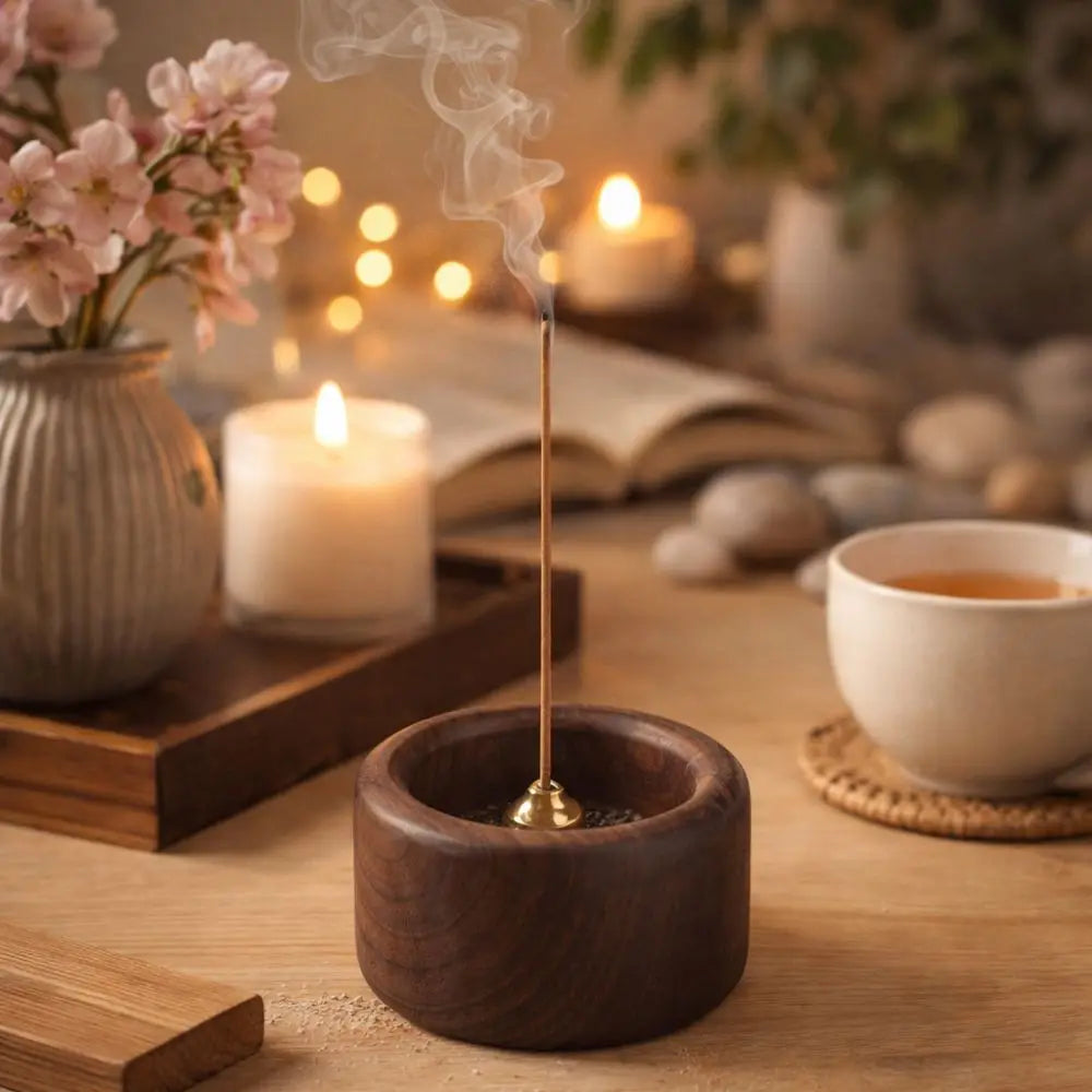 Creative Retro Wooden Incense Holder Round Sturdy Incense Stick Burner Handmade Incense Base Meditation