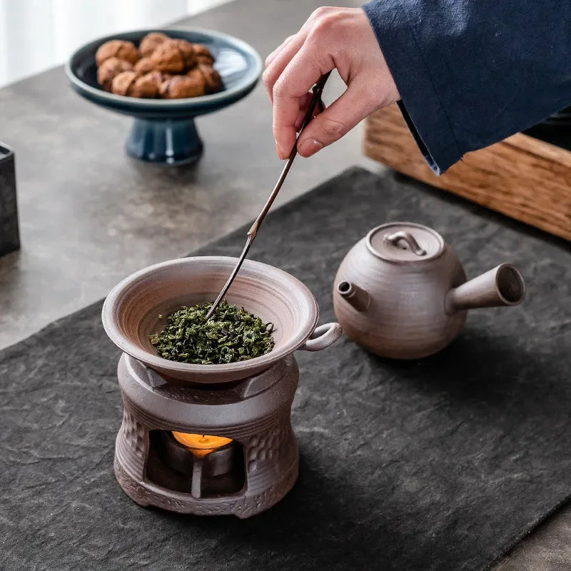 3-in-1 Ceramic Tea Warmer Stove – Coarse Pottery Fragrance Dispenser & Candle Holder