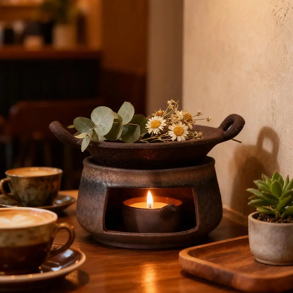 Coarse Pottery Herb Burner, Multi-Functional Ceramic Aromatherapy - Your Ritual Hub 
