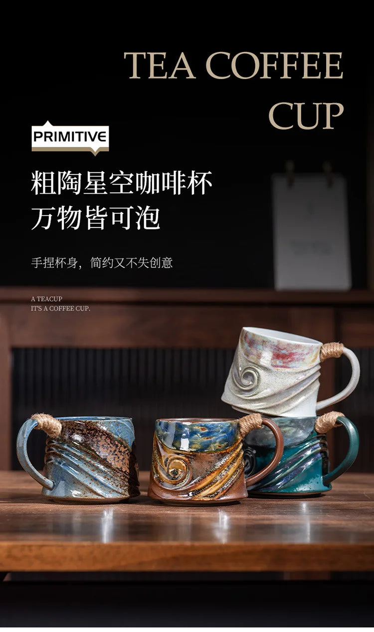 Creative Spiral Hemp Rope Ceramic Cup Retro Rough Pottery Coffee Cup - Your Ritual Hub 