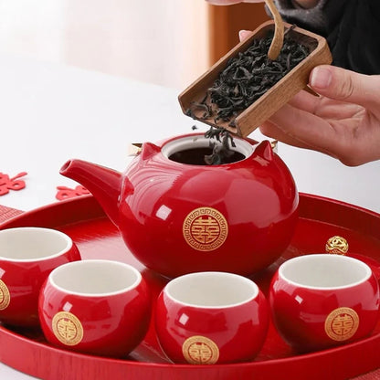 Red Ceramic Teaware Suit Chinese Handmade