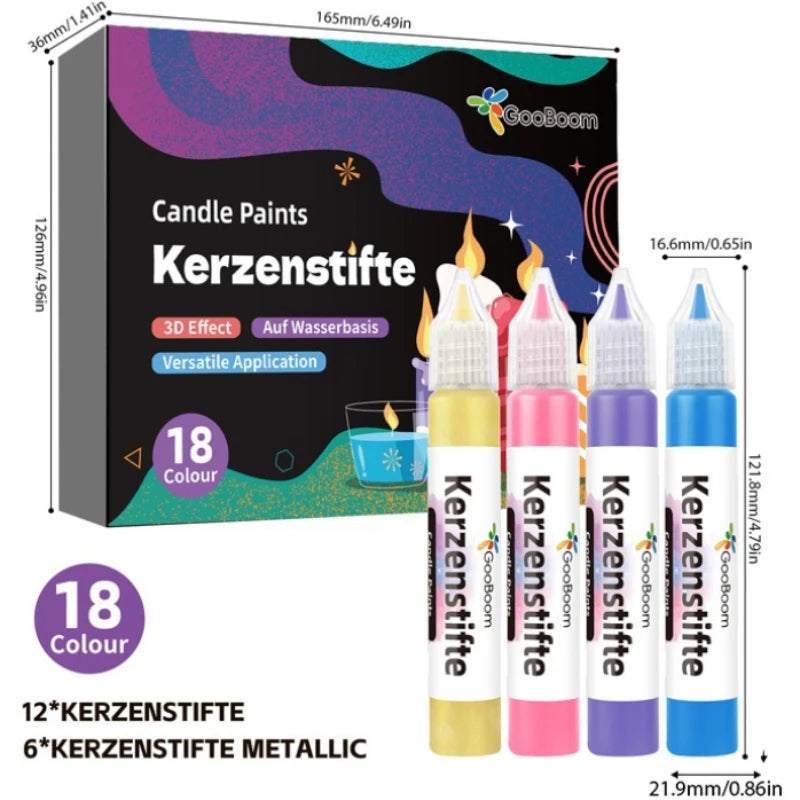 3D Candle Paint Pen Set – 18 Colors for DIY Candle Decorating & Craft Art