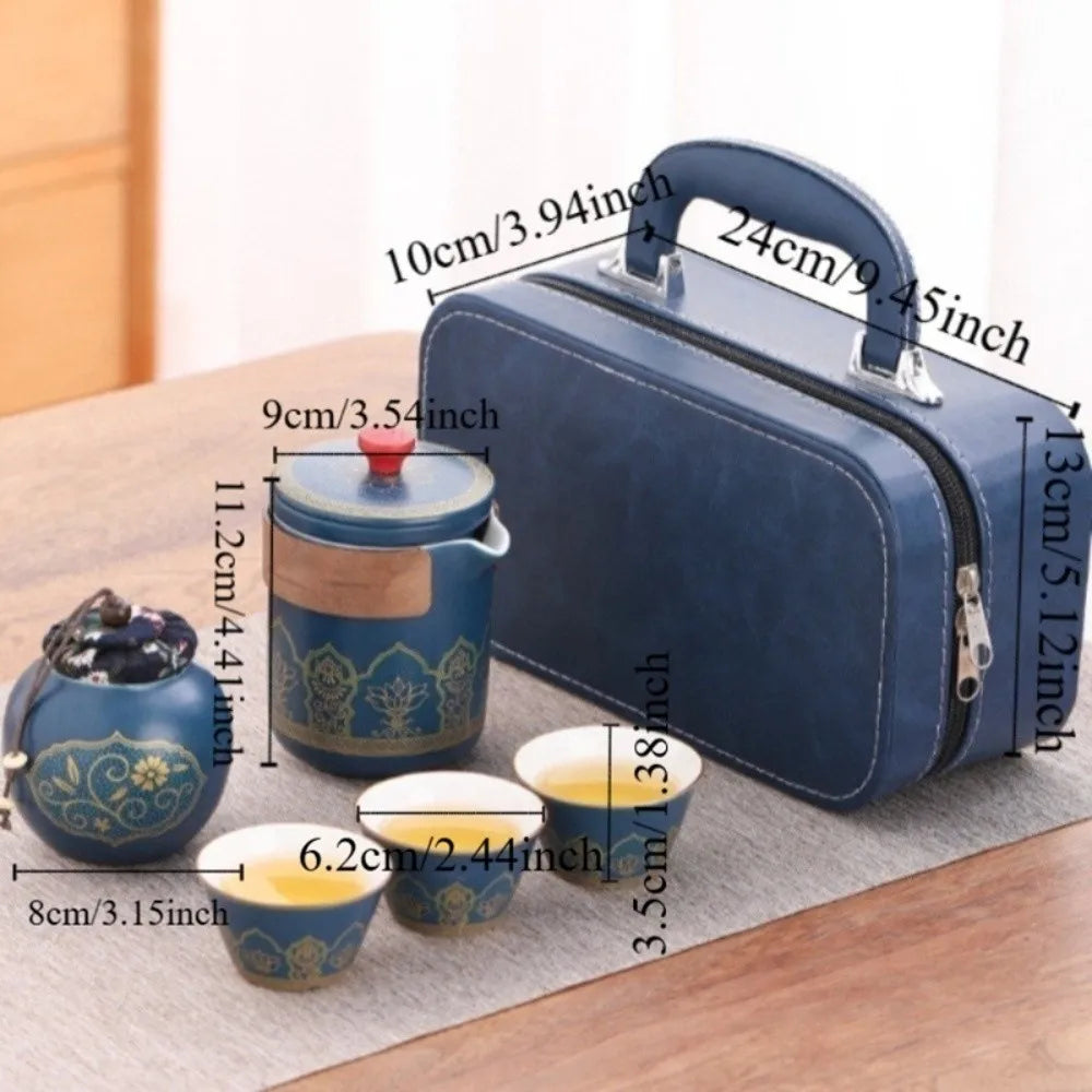 Ceramic Travel Tea Set with Proctive Box Chinese Style Tea