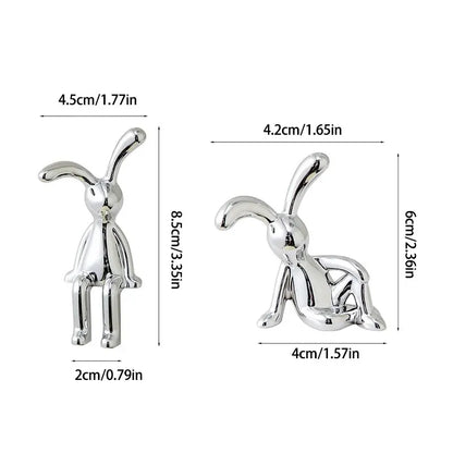 Silver Chrome Rabbit Duo Figurines – Set of 2 Sculptural Decor Statues