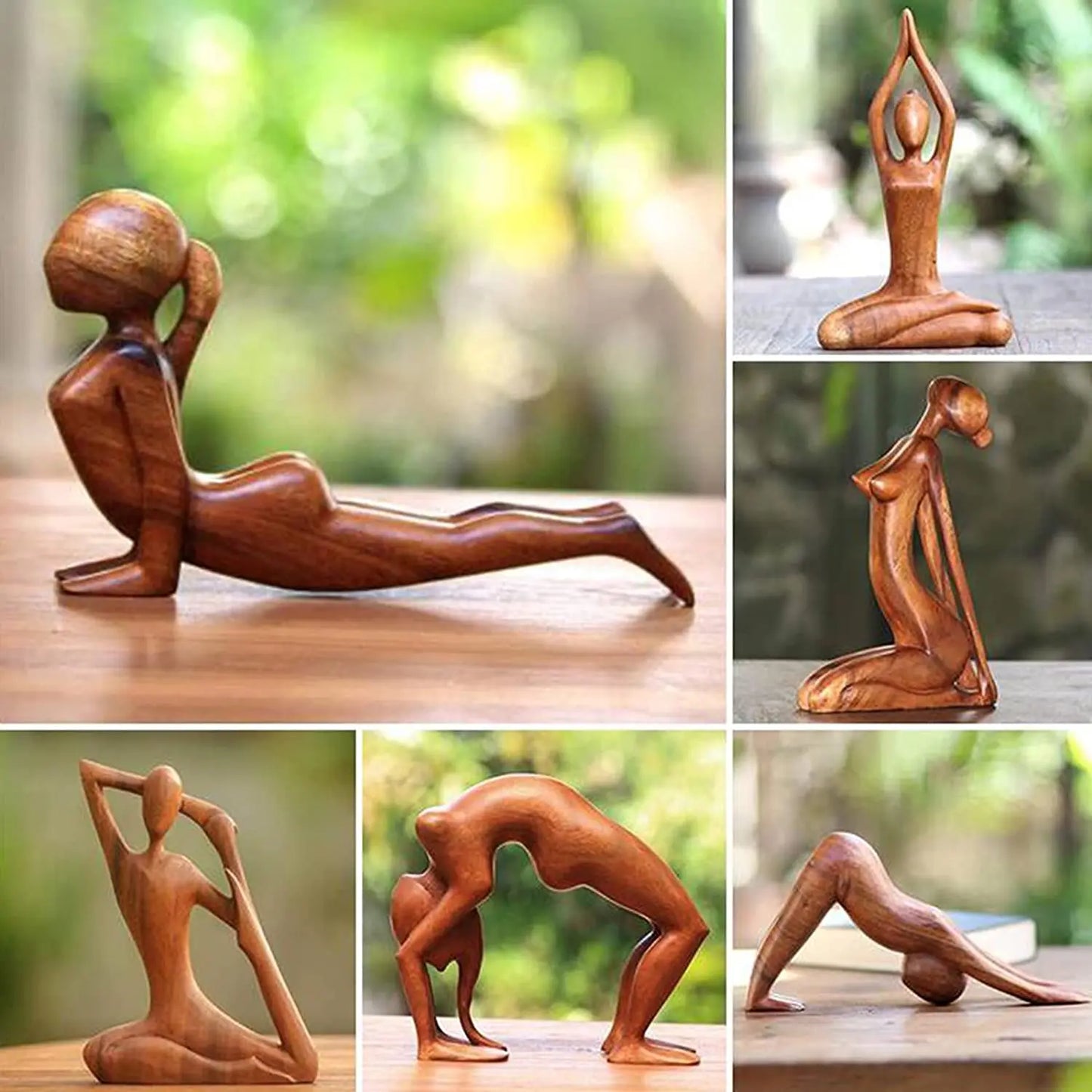 Yoga Girl Wood Carving Wooden Yoga Meditation Statue Handmade Wood Carving