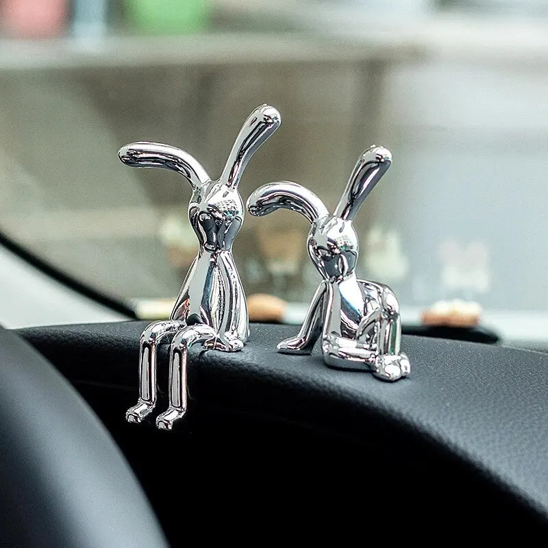 Silver Chrome Rabbit Duo Figurines – Set of 2 Sculptural Decor Statues