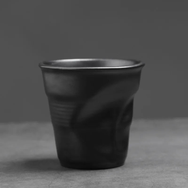 Coarse Pottery Coffee Cup   Hand Kneaded Pleated Cup Ceramic