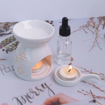 Ceramic Cutout Aroma Burner & Wax Melter with Spoon