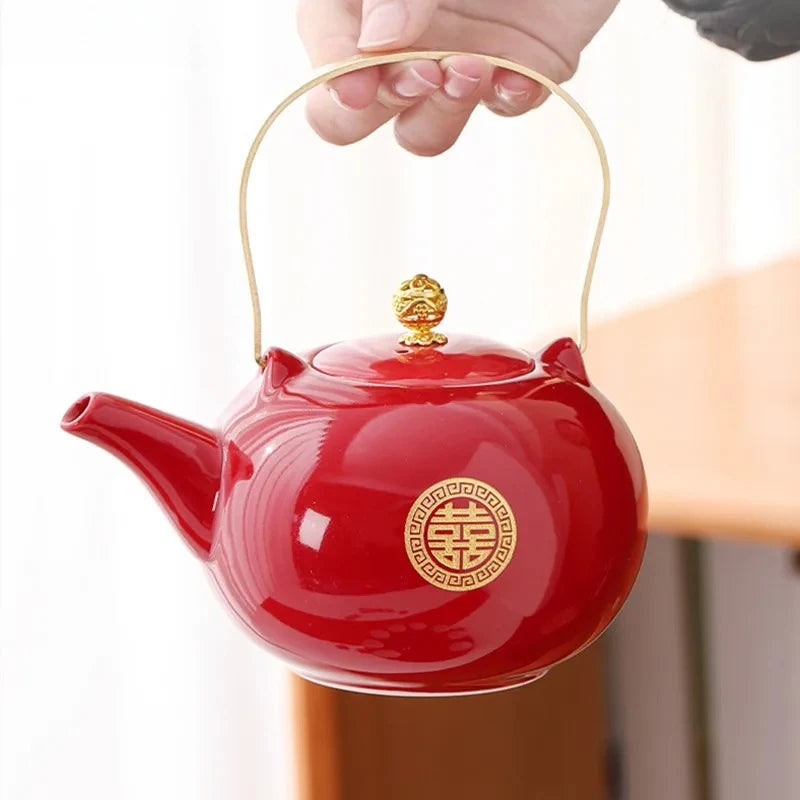 Red Ceramic Teaware Suit Chinese Handmade