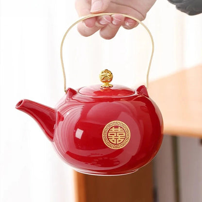 Red Ceramic Teaware Suit Chinese Handmade