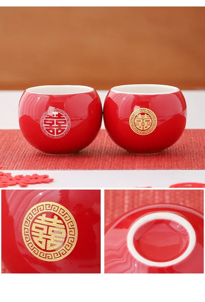 Red Ceramic Teaware Suit Chinese Handmade