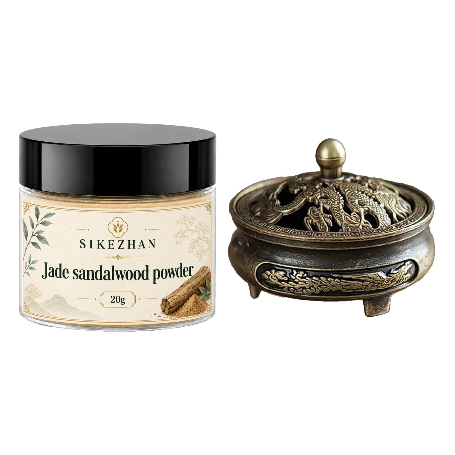 Pure Sandalwood Incense Powder Kit – with Vintage Brass Dragon Censer