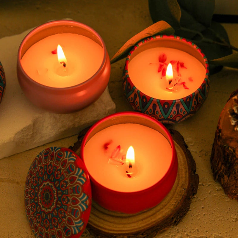 4 st/set doftljus med rosenblommor i järnburk, sojavax, välluktande och rökfri aromaterapi-ljus födelsedagspresent heminredning bröllopsdekoration