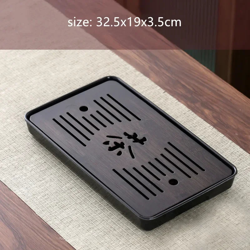 Bamboo Tea Tray with Water Storage & Drainage