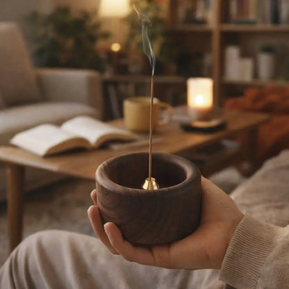 Creative Retro Wooden Incense Holder Round Sturdy Incense Stick Burner Handmade Incense Base Meditation