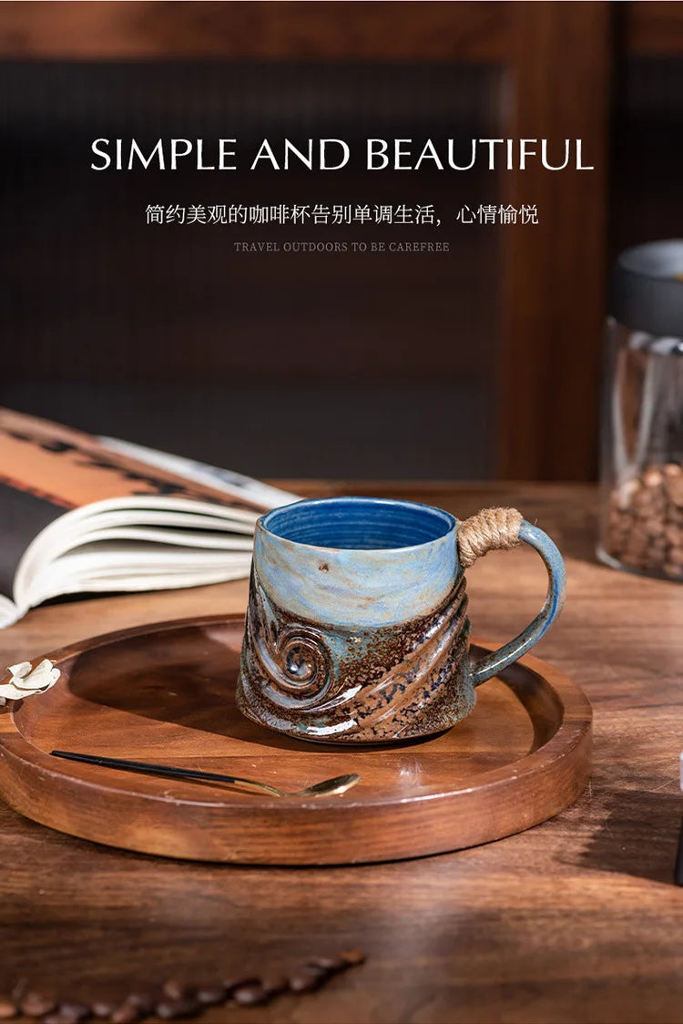 Creative Spiral Hemp Rope Ceramic Cup Retro Rough Pottery Coffee Cup - Your Ritual Hub 