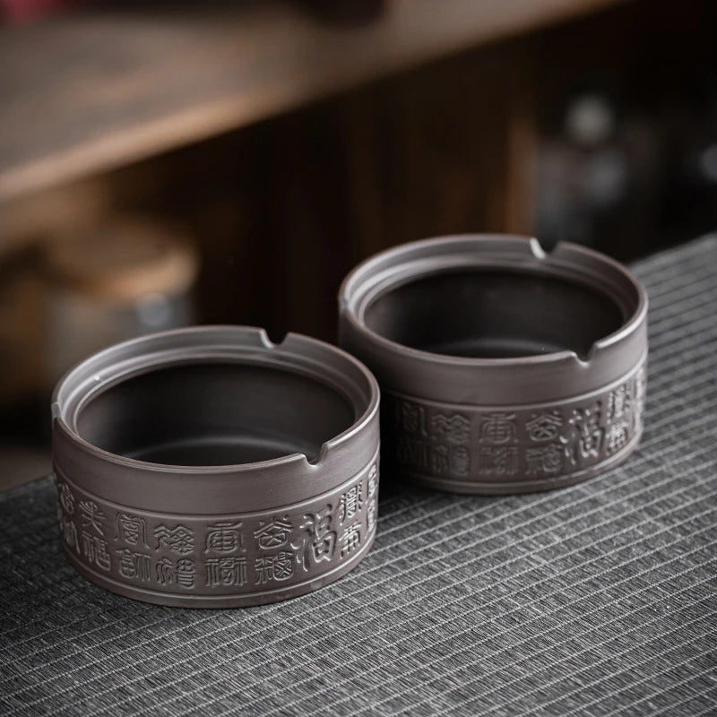 Classical Purple Clay Ashtray with Cover, Two Styles