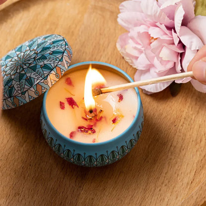 4 st/set doftljus med rosenblommor i järnburk, sojavax, välluktande och rökfri aromaterapi-ljus födelsedagspresent heminredning bröllopsdekoration