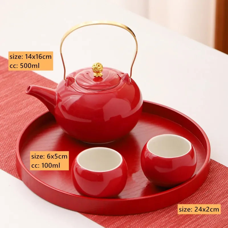 Red Ceramic Teaware Suit Chinese Handmade