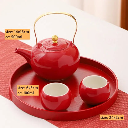 Red Ceramic Teaware Suit Chinese Handmade