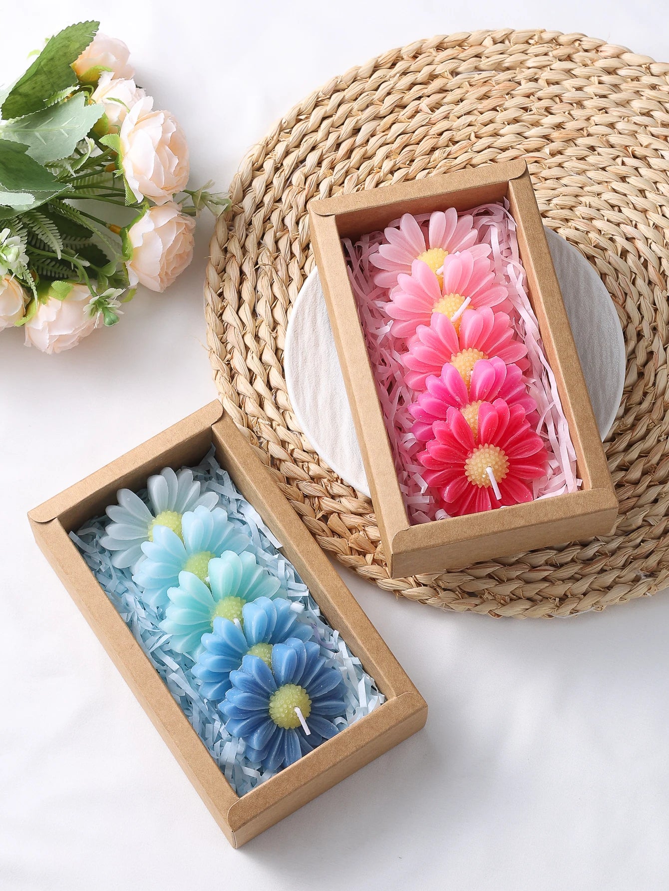 Gradient Macaron Daisy Soy Wax Candle Set