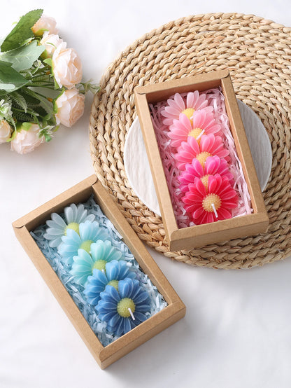 Gradient Macaron Daisy Soy Wax Candle Set
