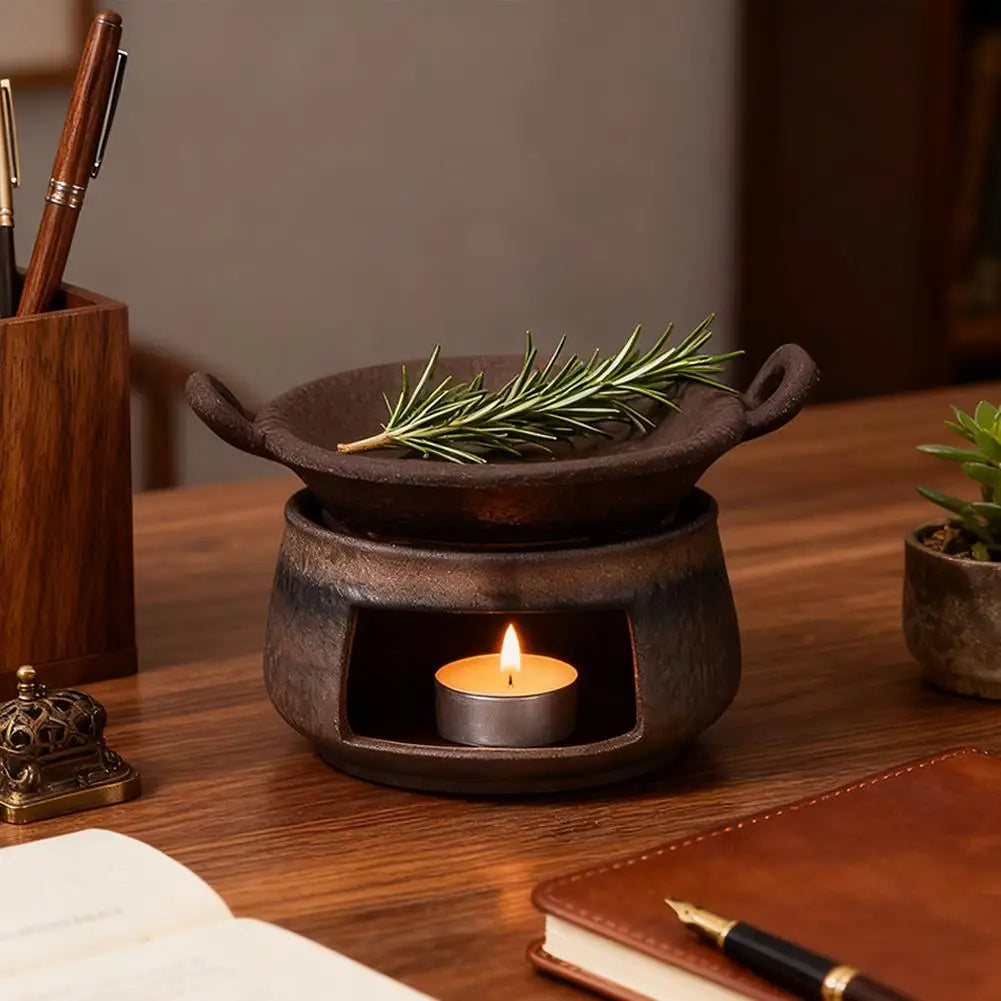 Coarse Pottery Herb Burner, Multi-Functional Ceramic Aromatherapy - Your Ritual Hub 