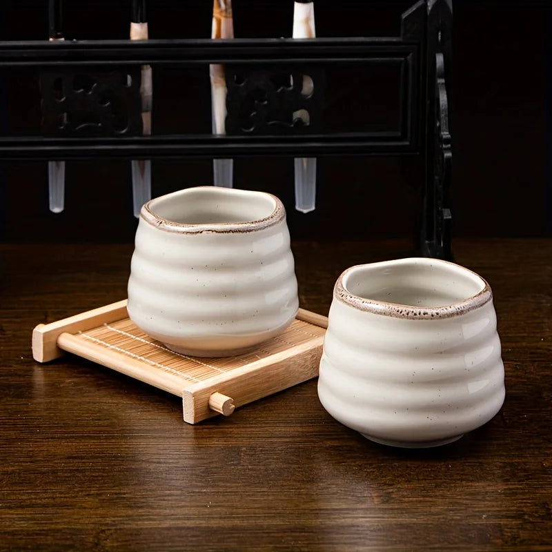 Kiln-Turned Ceramic Matcha Cups – Set of 2 Handleless Kung Fu Tea Cups